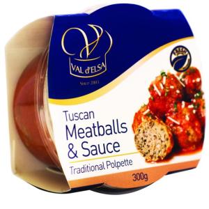 The new Val d&rsquo;Elsa ready meal range, which is available at IGA supermarkets and in delis, includes Tuscan Meatballs & Sauce.